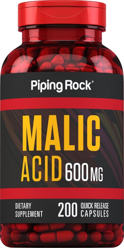 Piping Rock Malic Acid Capsules TEN 600mg ANTE 200 Píldoras TENIDO NO GMO, Gluten Free Supplement