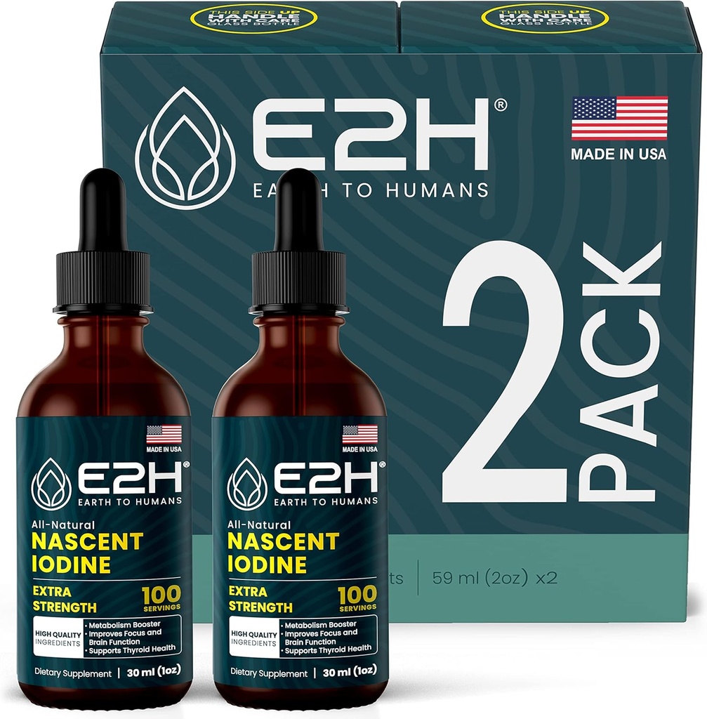 E2H Vegan Liquid Iodine - Thyroid Support and Cognitive Function - Boost Your Metabolism and Energy Levels - Vegan - Non-GMO (2 Bottles)