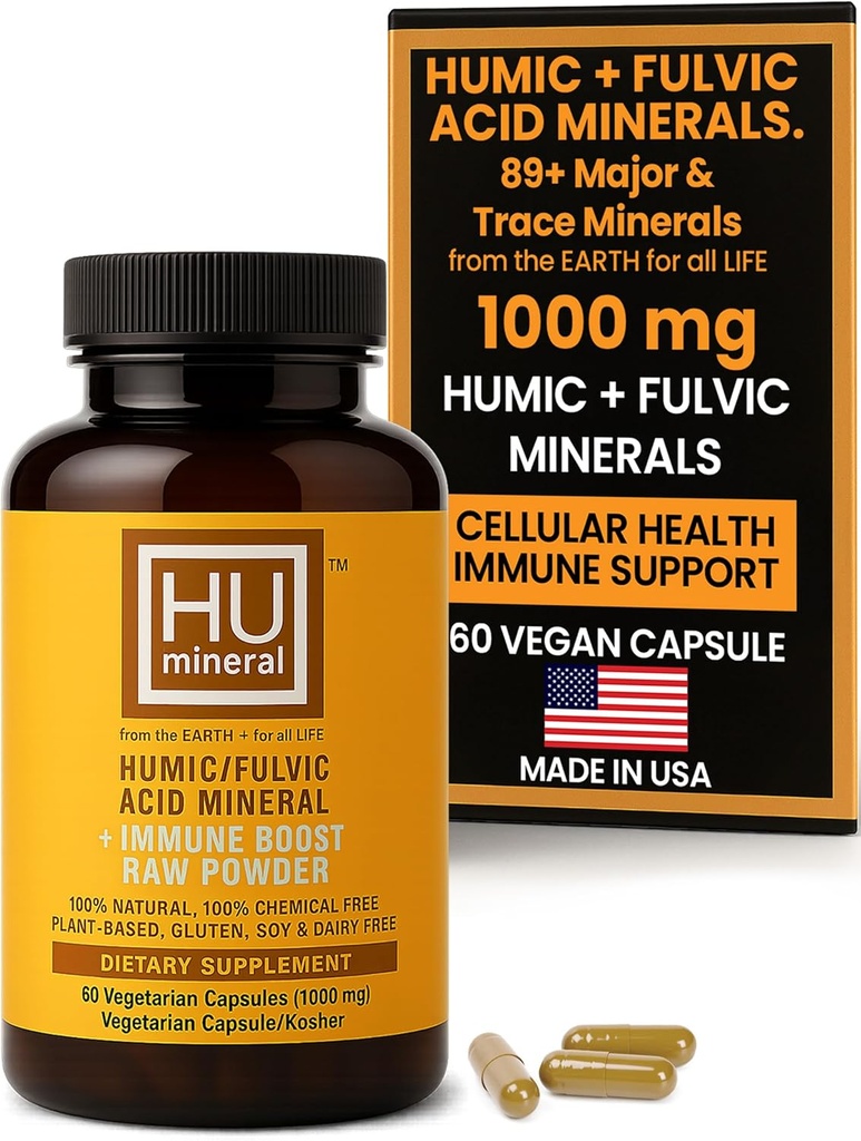 Humic &amp; Fulvic Acid Supplement Capsules – Organic Plant-Based Acid Fulvic Supplement with Fulvic-Humic Mineral Blend for Detox " Absorption 60 ct
