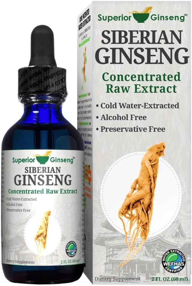 Siberian Ginseng Root Extract - Organic Ingredients & Alcohol Free - 2oz - Patented Cold Fulvic Mineral Water Extracted - Adaptogen - Immune Support for People &amp; Pets