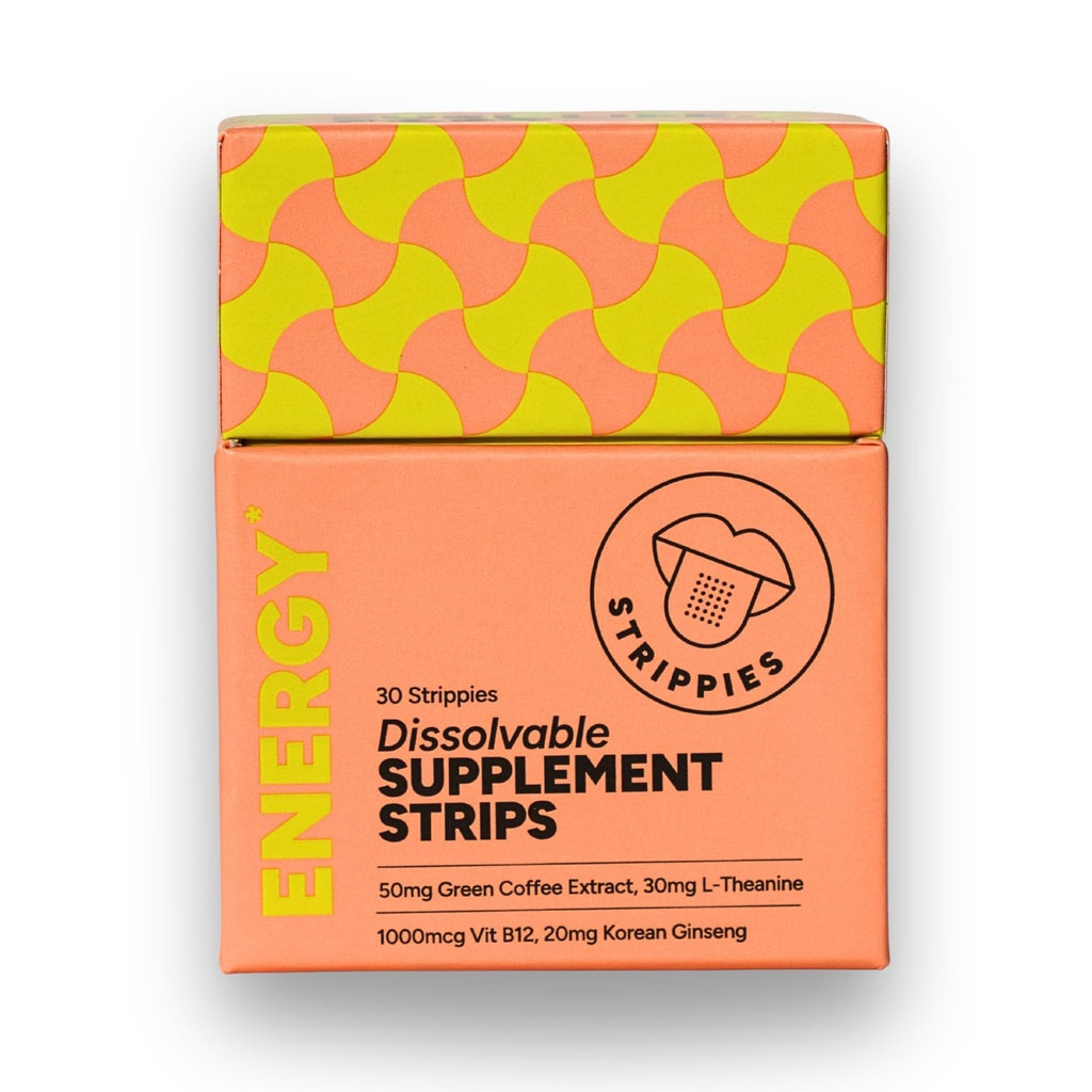 Dissolvable Energy Strips – Natural Green Coffee, L-Theanine, B12, Ginseng – Fast Acting, Jitter-Free Caffeine Alternative – Fresh Mint Flavor – On-the-Go Energy Boost – 30 Strips