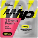 Wip Energy Pouches, Travel Packs, Sugar Free, 100mg Natural Caffeine, B Vitamins, Minerals, L-Theanine, Energy Support, 10 Packs 3 Pouches Each (Fruit Punch)