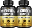 Satoomi 10in1 Mushroom Complex Supplements Capsules - 4 Month Supply - Blends with Lions Mane, Cordyceps, Reishi, Chaga, Maitake, Shitake & Otros - 2 Packs 60 cápsulas