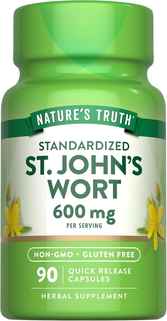 La verdad de la naturaleza St Johns Wort 600mg ← 90 Capsules ← Standardized Extract Silencio No GMO &amp; Gluten Free Supplement