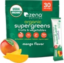 Zena Nutrition Organic Super Greens Powder, 70+ Superfoods, 0 Azúcar, 3G Fiber, Spirulina, Clorella, Antioxidantes, Prebióticos/Probióticos, Enzymes Digestivos, Mango, 30 Bebidas Mix Packets