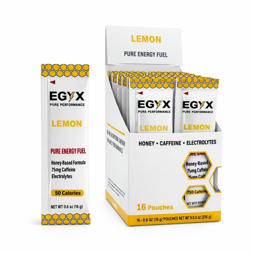 Honey-Based Energy Gel – 75mg Caffeine, Fast Clean Energy, Preservative-Free for Running, Workouts & Daily Use, 16 Pack (Lemon)