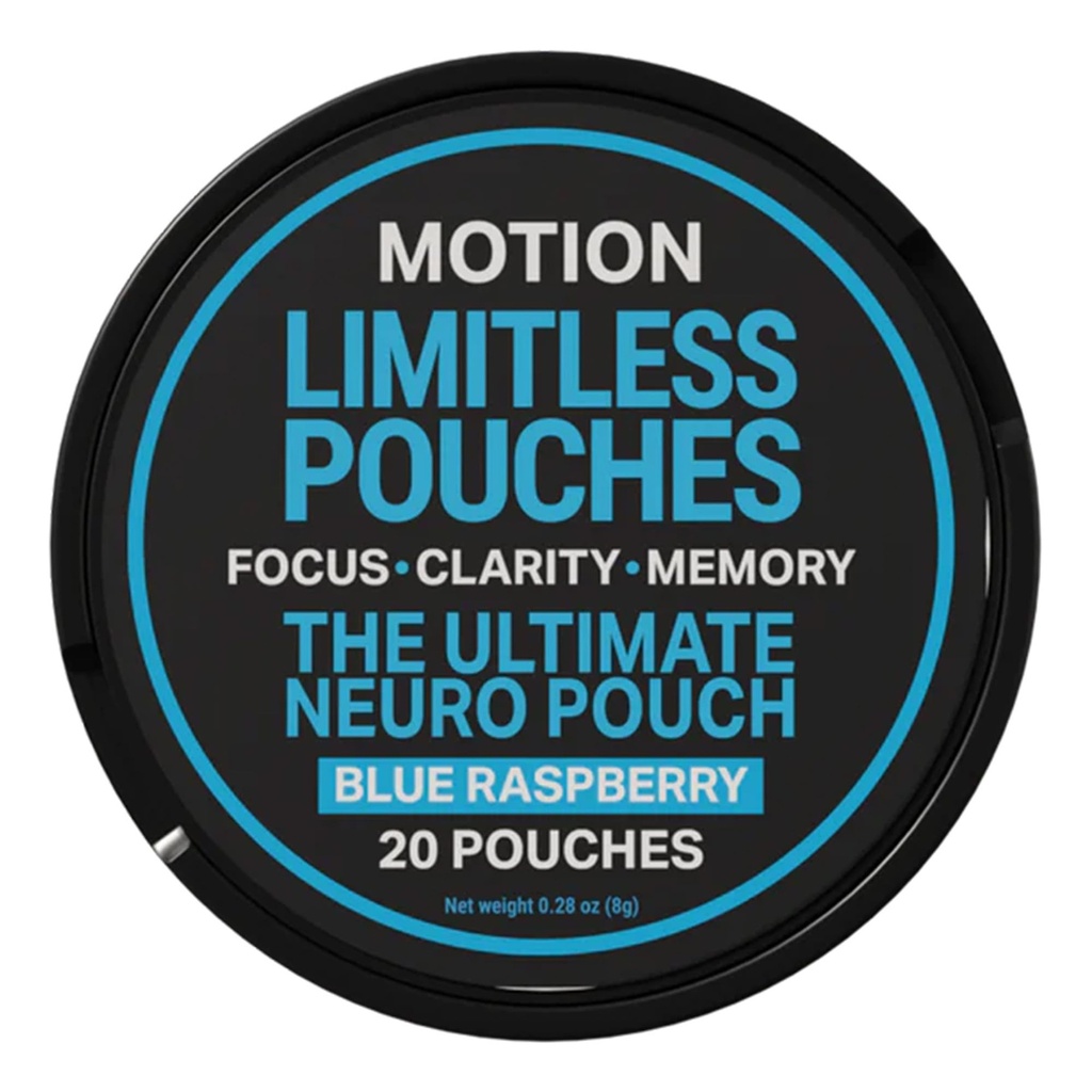 MOTION Focus & Energy Nootropic Supplement Pouches Blue Raspberry Caffeine + L-Theanine + Alpha GPC Supports Mental Clarity and Focus Dietary Supplement with Berry Burst, 20 Pouches