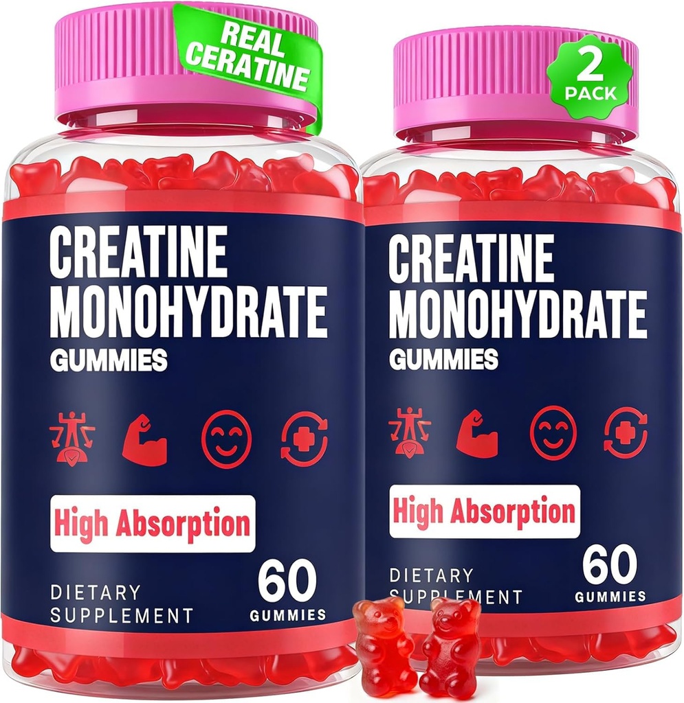 Critina Monohydrate Gummies for Women &amp; Men, Taurine &amp; B6, Chewable Creatina Pre Workout Gummies for Max Strength &amp; Muscle Growth, Energy, Endurance, Creatine for Men &amp; Women - 2 Bottles