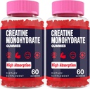 Creatine Monohydrate Gummies for Women & Men, Taurine & B6, Chewable Creatina Pre Workout Gummies for Max Strength & Muscle Growth, Energy, Endurance, Creatine for Men & Women - 2 Bottles