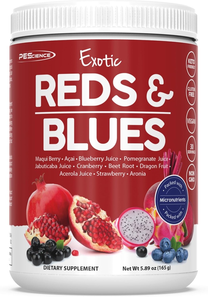 PEScience Reds & Blues Superfoods Powder, 30 Servings, Myo-Inositol Supplement, Beet Root Powder, Pomegranate and Acai Extract, Freeze-Dried Antioxidant Fruit Blend
