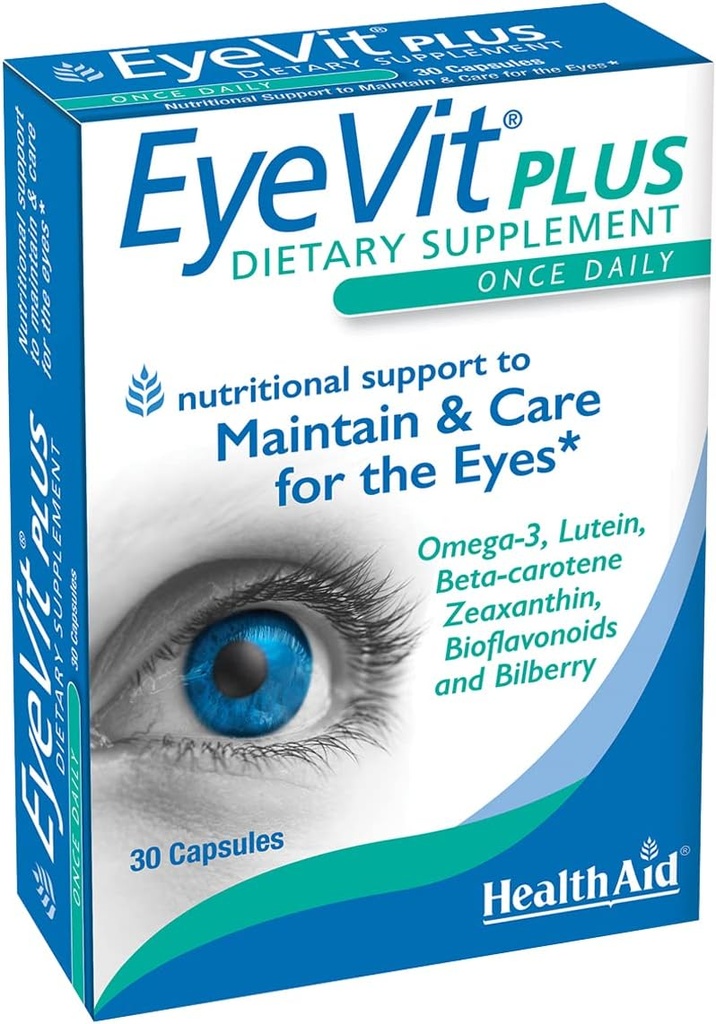 EyeVit Plus – Suplemento de Salud Ocular Una vez Día Silencioso 30 Capsules Silencio Contiene Omega-3, Lutein, Beta-Caroteno, Zeaxanthin, Bioflavonoids &amp; Bilberry