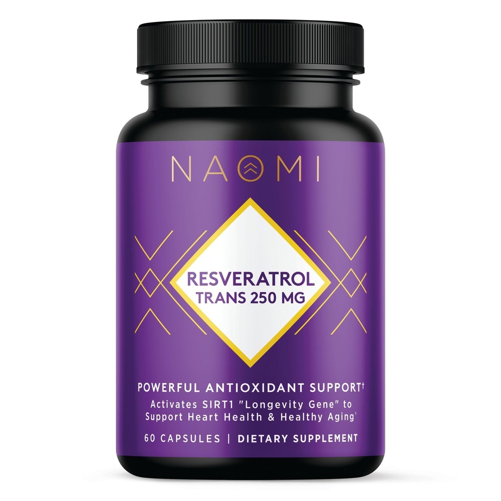 NAOMI Organic Resveratrol 250 mg, Non-GMO, Gluten-Free, Vegan Antioxidant Supplement, Supports Cardiovascular & Cellular Health, Healthy Aging & Healthy Inflammatory Response
