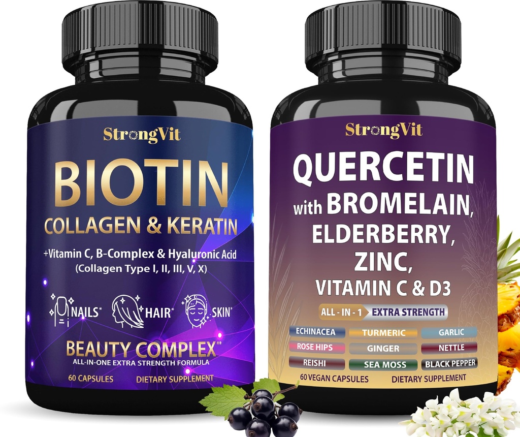 StrongVit Biotin Supplements & Quercetin Complex Bundle (120 Capsules)