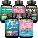 Cortisol, Myo-Inositol, Collagen + Sea Moss, Shilajit Bundle – 5-in-1 Daily Wellness Stack with Ashwagandha, DIM, Biotin, Adaptogens, Marine Minerals, and Collagen Peptides Types I–V