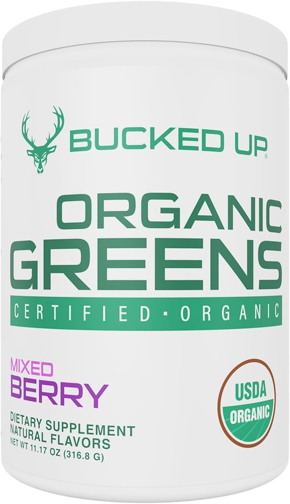 Greens Superfood Powder Mixed Berry ← 8 Los Verdes Mezclados Más Esenciales TEN Certified 100% Orgánica TEN Chlorella, Spinach, Kale, Spirulina, Alfalfa, Broccoli, Wheat Grass, " Barley Grass TEN 30 SERV TEN 11.17 OZ