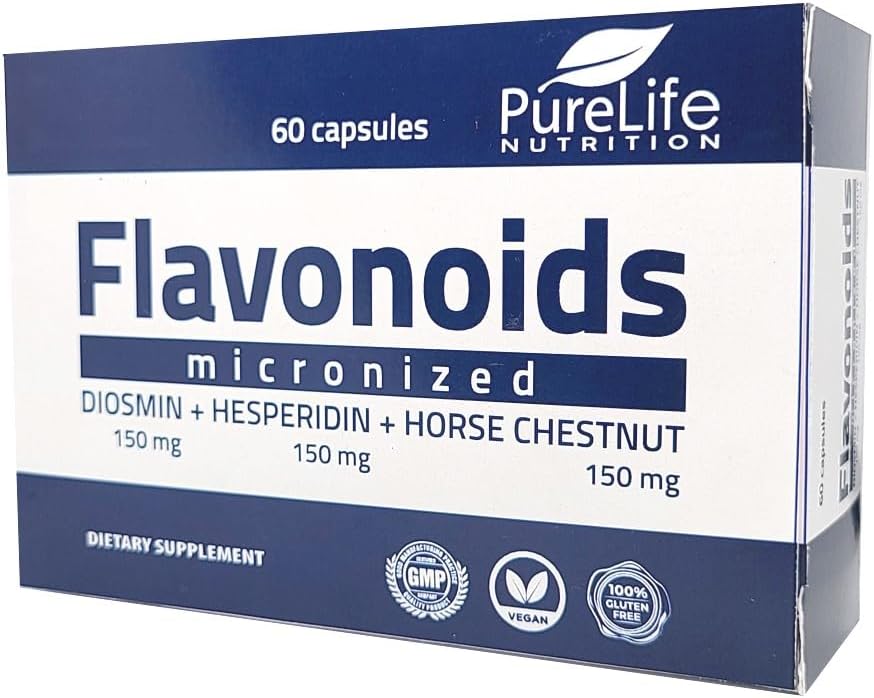 Flavonoides 60 días Apoyo Circulación Saludable, Veins, Capillaries y Drenaje linfático- MPFF- Micronizado Diosmin 150mg + Hesperidin 150mg + Caballo Chestnut150 mg- Certificado GMP, vegan