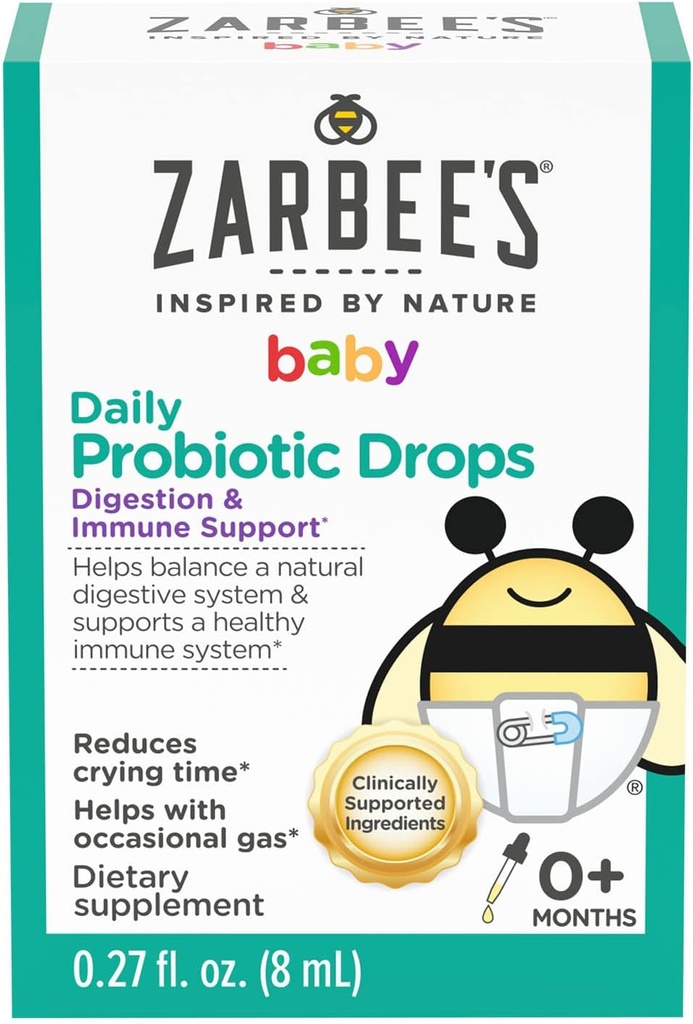 Zarbee's Baby Probiotic Drops, Daily Digestive + Immune Support, Newborn Infants &amp; Up, 0.27 Fl Oz
