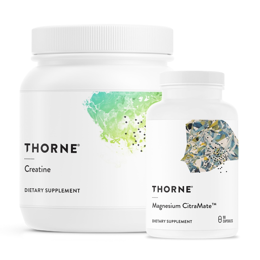 THORNE - Magnesium CitraMate &amp; Creatine Performance Combo - Soporte esencial para energía, músculos y función cognitiva - 90 Servimientos
