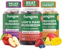 Fungies Mushroom Gummy 3-Pack Bundle, Lion's Mane, Cordyceps & Reishi Gummies for Adults - Mushroom Gummies apoya la salud cerebral, Gut Health, Energy & Daily Wellness - 180 Servimientos