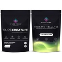 PURE TRIBE PureCreatine Micronized Creatine Monohydrate Powered by Creavitalis – Hydrate + Balance Electrolytes Powder Packets for Energy, Recovery, & Hydration – Vegan & Sugar-Free