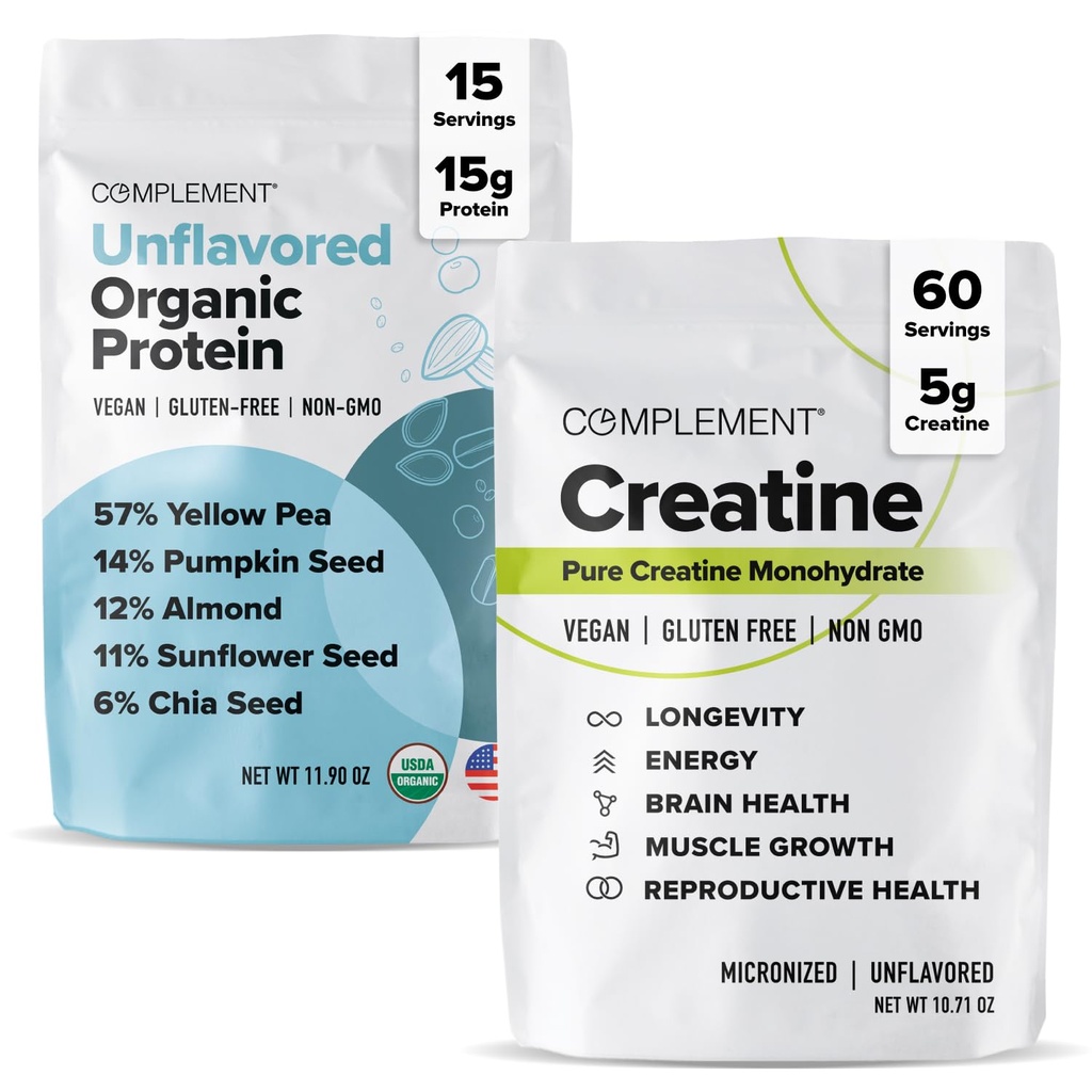 Complement Unflavored Protein & Creatine Bundle – Plant-Based Protein Powder and Creatine Monohydrate for Enhanced Muscle Performance