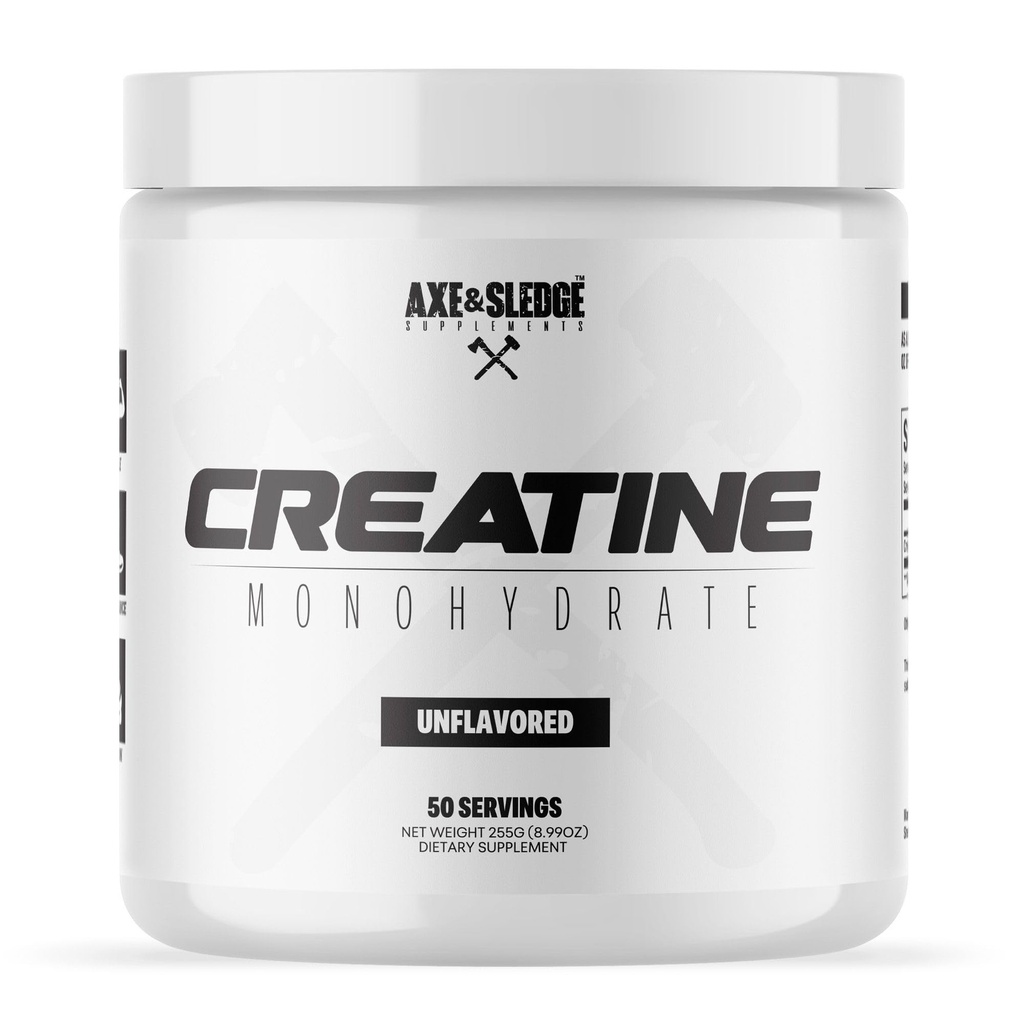 Axe &amp; Sledge Basics Creatine ← Desarrollado, Mejoras Fuerza &amp; Rendimiento, Aumenta la Masa Corporal Lean, 50 Servings ← Pure Creatine Monohydrate, No Fillers o Sustancias Artificiales TEN 50 Servings