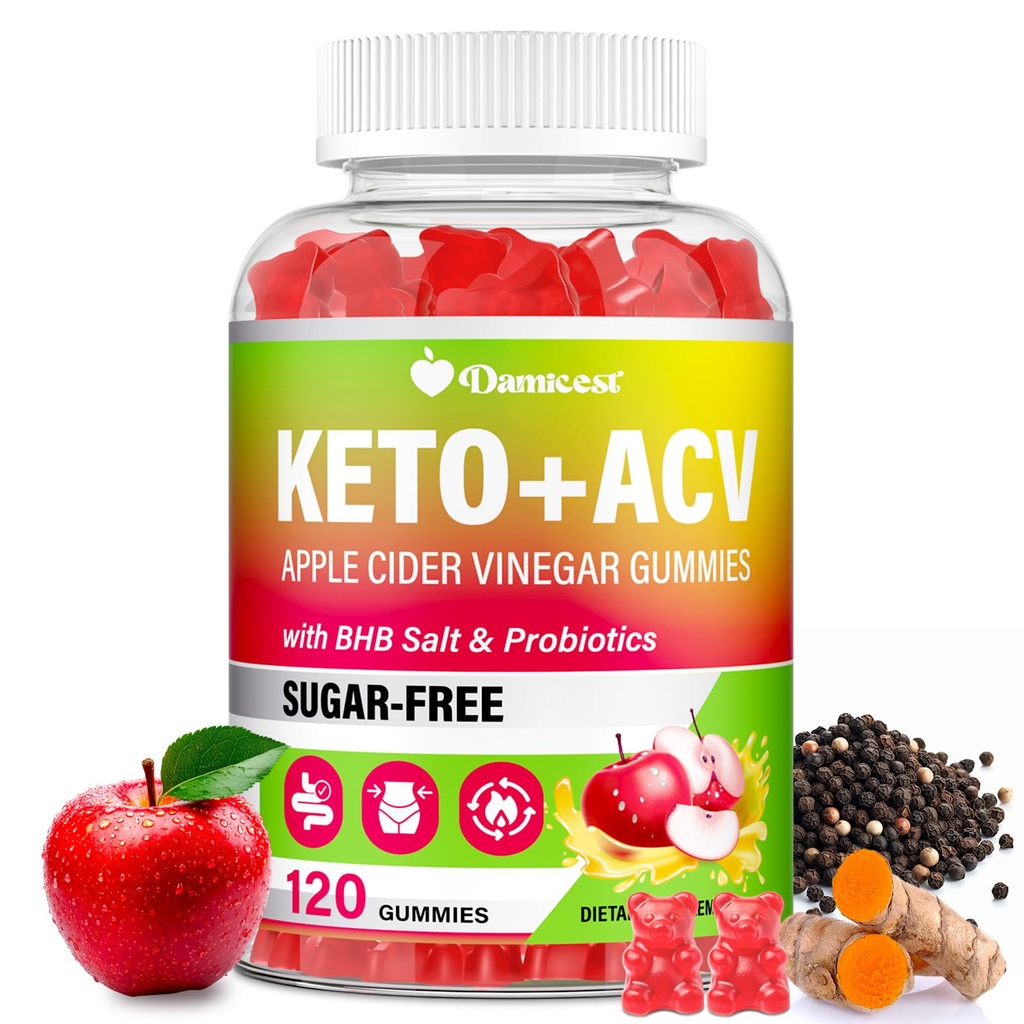 Manzana Vinagre Gummies, Keto ACV Gummies with The Mother, Advanced Formula with Probiotics, Vitamin B12 & Keto Blend, ACV for Cleanse & Detox, Metabolism, Digestion & Gut- Sugar Free, 120 Condes