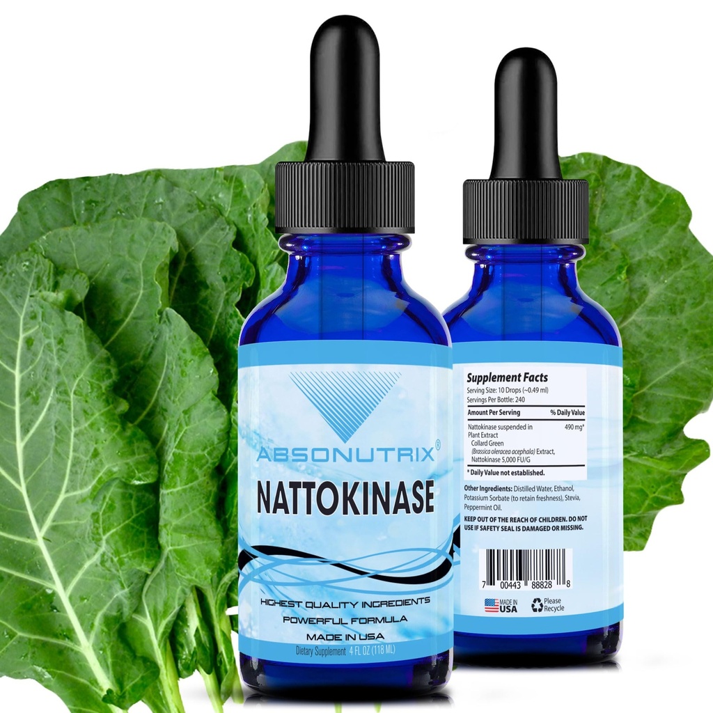 Absonutrix Nattokinase Supplement 490 mg, 4 Oz Liquid, 240 Servings-5000 Fu, Made in USA, Quick Absorption, Quality Potent Ingredients, Non-GMO, GMP Certified Facility, Cruelty-Free Products
