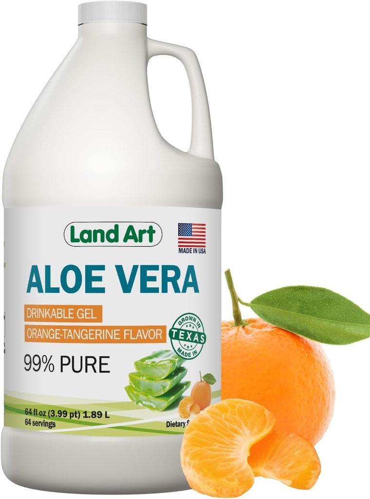 Pura Aloe Vera Gel Bebible - Tangerina Naranja Flavored - Cold-Processed Inner Filet - de hojas orgánicas frescas de Texas - para el alivio de acidez - Reflujo ácido - 64 fl oz