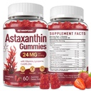 Astaxanthin Gummies 24mg Per Serving, Astaxanthin Supplement with Lycopene, Vitamins & CoQ10 for Antioxidant, Eye, Skin & Immune Support, Sugar Free, Vegan, Strawberry Flavor, 60 Count