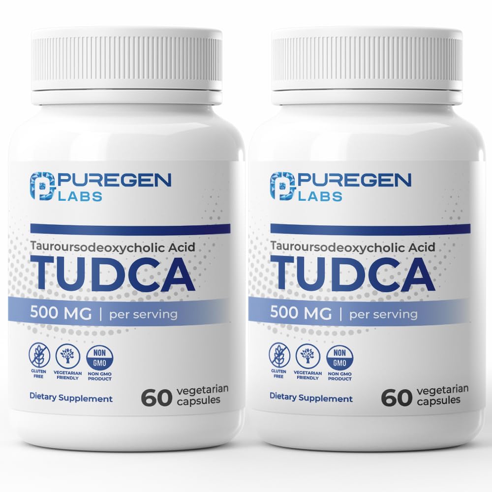 Puregen Labs TUDCA (Tauroursodeoxycholic Acid) 500mg per Serving, Bile Salts Liver Supplement | No Harmful Additives | Non-GMO | Gluten Free - Total 120 Vegetarian Capsules