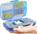 Organizador de píldoras de viaje - Airtight Medicine Case for Traveling Portable Pharmacy Box with Labels Vitamin Container 8 Compartment Supplement Medication Holder Large Capacity Daily (Blue)