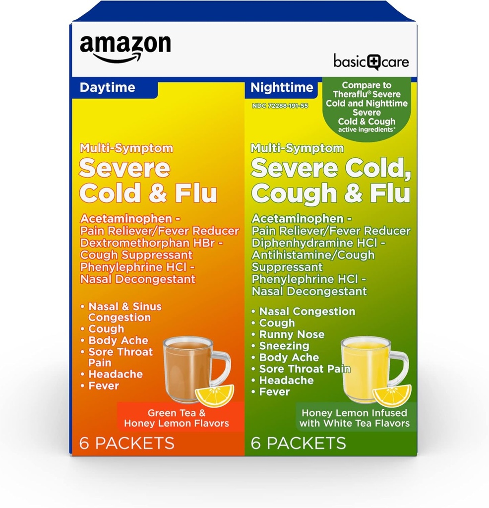 Paquetes de Polvos, Paquetes de Combinación de Día y Noche, Té Verde &amp; Honey Lemon, 12 Cuentas