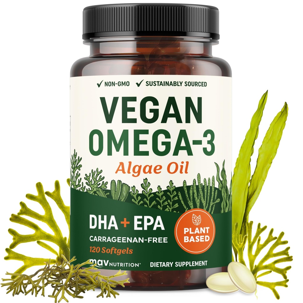 Vegan Omega 3 6 9 Algae Oil | Plant Based DHA EPA | Sustainably Sourced, No Carrageenan | Heart, Brain & Eye Health Support | Fish Oil Alternative | Omega 3 Fatty Acid Supplements | 120 Softgels
