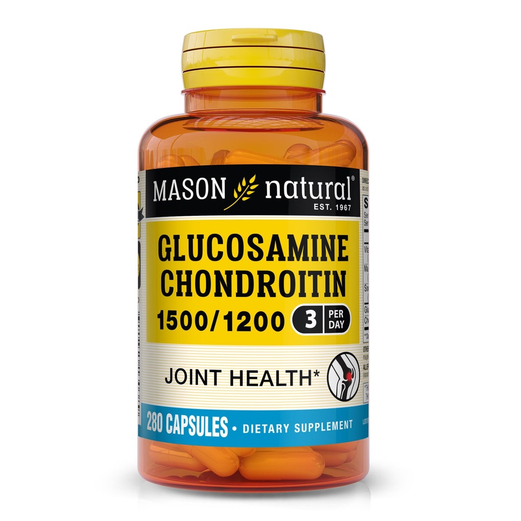 MASON NATURAL Glucosamine Chondroitin 1500/1200 with Vitamin C, Supports Joint Health for Normal Flexibility & Mobility*, 280 Capsules, 3 Month Supply