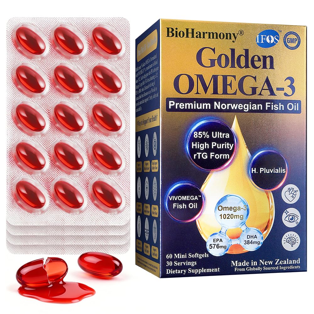 Fish Oil Omega-3 Supplement, Blister Pack,85% rTG High Absorption Omega-3 1020mg with High-Purity EPA DHA-Norwegian Fish Oil, Manufactured in New Zealand,60 Softgels-5 Star IFOS