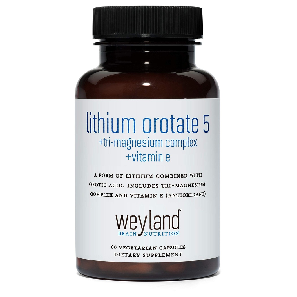 Lithium Orotate 5mg + Tri-Magnesium Threonate, Taurinate, Malate + Glycine + Vitamin E, 60 Vegetarian Capsules
