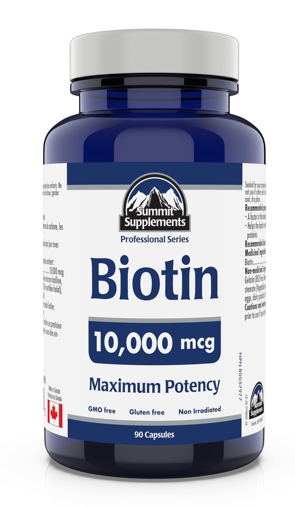 Summit Supplements - Biotin 10,000 mcg, 90 Capsules - Maximum Potency - Promotes Healthy Hair, Skin and Nails - Helps to Maintain and Support the Body's Ability to Metabolize Nutrients