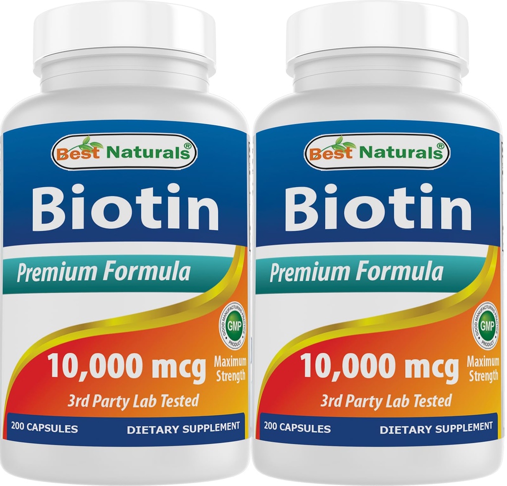 Best Naturals Biotin 10,000 mcg 200 Capsules (Pack of 2)