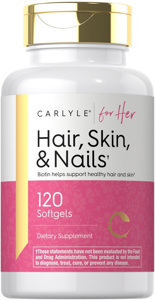 Carlyle Hair Skin and Nails Vitamin | 120 Softgels | Beauty Formula Supplement | with Biotin and Collagen Zinc, Vitamin A, B6, C & E | Non-GMO, Gluten Free