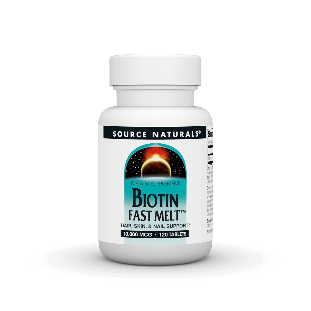 Source Naturals Biotin Fast Melt, Hair Skin and Nail Support*, 10,000 mcg per Serving- 120 Tablets
