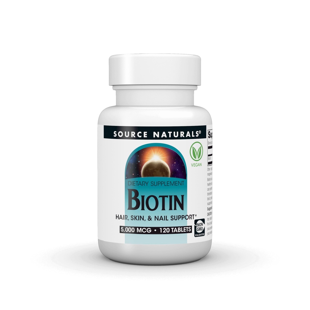 Source Naturals Biotin, Hair, Skin and Nail Support* - 5,000mcg - 120 Tablets