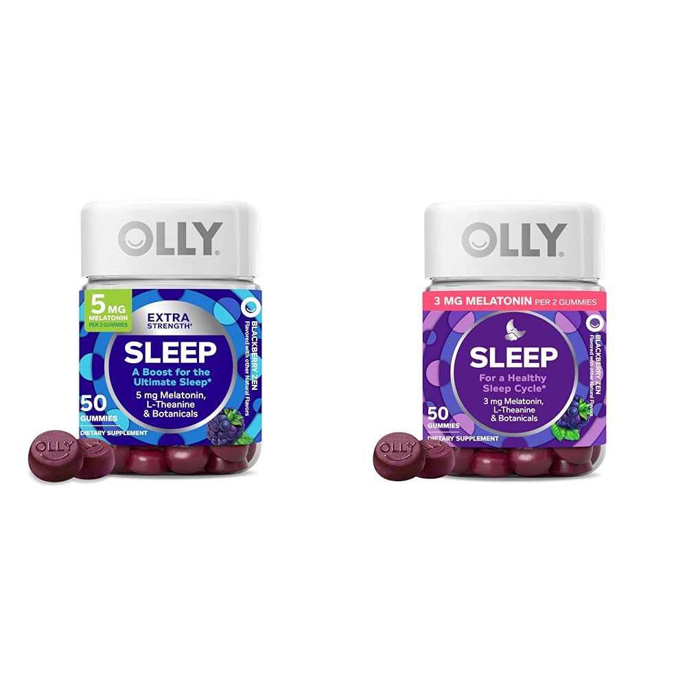 OLLY Extra Strength Sleep 5mg Melatonin 50ct & Restful Sleep Melatonin Gummy 50ct - BlackBerry Zen - L-Theanine, Chamomile & Lemon Balm Sleep Aid