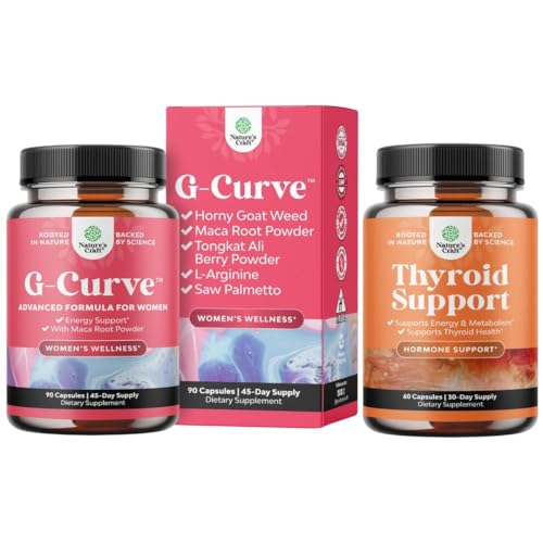 Bundle of G-Curve Butt and Breast Growth Capsules - Horny Goat Weed, Muira Puama & Maca Root and Herbal Thyroid Support Complex - L Tyrosine Bladderwrack Selenium Pure Ashwagandha for Hormone Balance