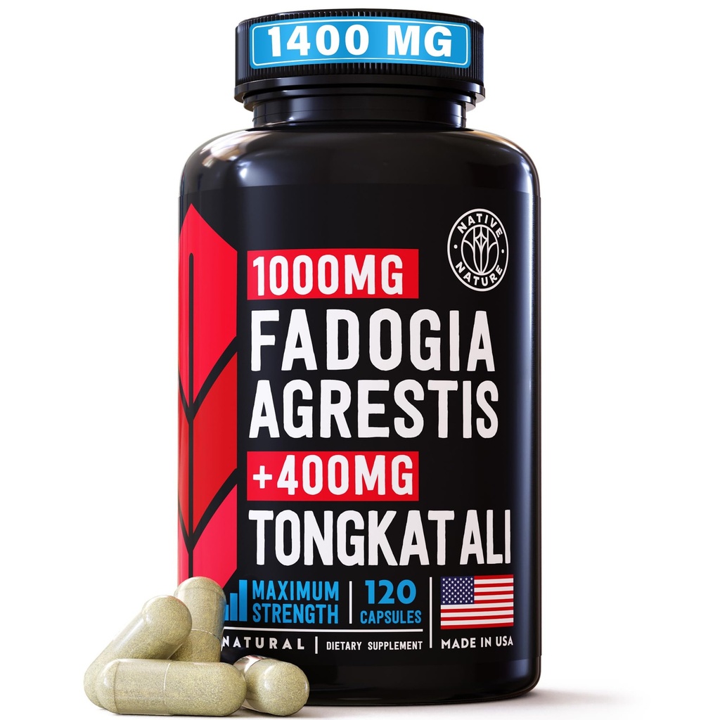 Fadogia Agrestis and Tongkat Ali Supplement 1400mg w/ 200:1 Tongkat Ali Extract for Men (longjack) Supports Muscle Growth, Athletic Performance, Strength & Drive. 120 Caps- NON GMO - Made in USA