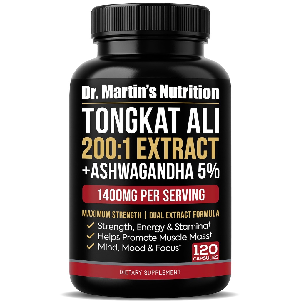 1400mg Tongkat Ali 200:1 Extract + Ashwagandha 5% Withanolides | Longjack High Potency Dual-Adaptogen Support for Energy, Strength, Vitality, Endurance, Focus & Stress Balance | 120 Capsules