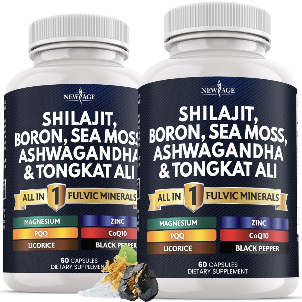 Shilajit Supplement with Sea Moss, Ashwagandha, Tongkat Ali, Boron, Magnesium - Fulvic Acid Capsules - 120 Count