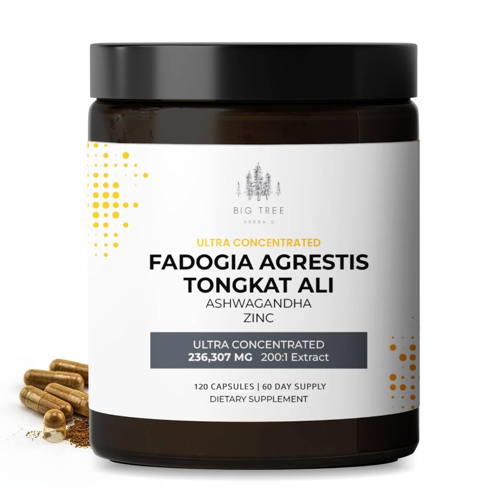 Ultra Concentrated Fadogia Agrestis 89,960mg 200:1 Extract with Tongkat Ali, Ashwagandha, and Zinc - 120 Capsules (60-Day Supply) - Dietary Supplement for Energy, Stamina, and Muscle Support