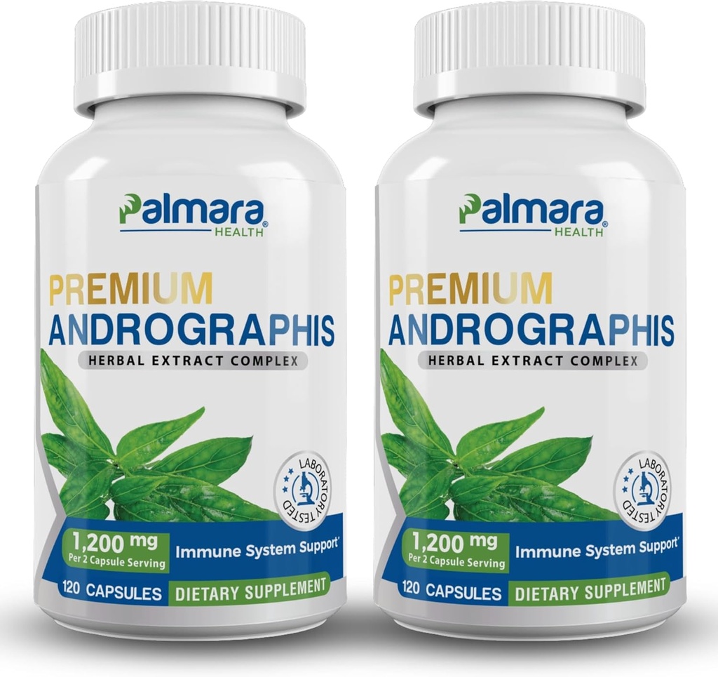 Palmara Health Premium Andrographis Paniculata Extract 2 Pack - 1,200mg (100mg Andrographolides) por Serving, Non-GMO, Vegan, Gluten Free